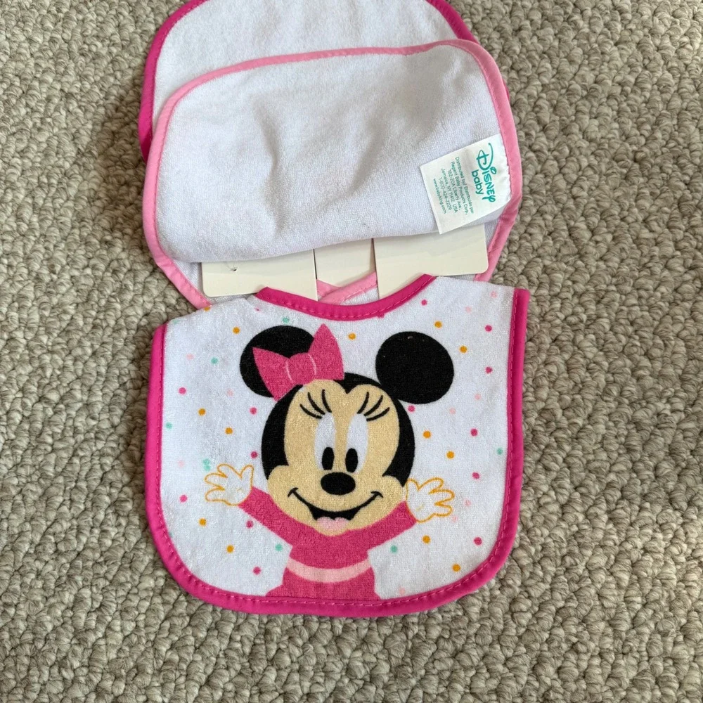 Disney Baby Minnie Mouse Bibs 3 Pack Pink White‎ Polka Dot New